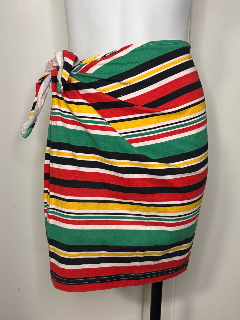 Vintage 90s Roots Sporting Goods Striped Side Tie Bodycon Mini Skirt